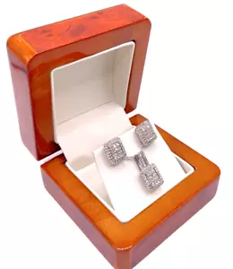 Platinum Silver Natural Diamond Pendant Necklace & Earrings Set - Picture 1 of 5
