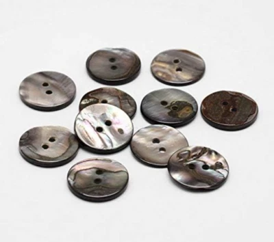 30 Muschel-Knöpfe 17mm schwarz rund Zweilochknöpfe zum annähen aufnähen basteln - Bild 1 von 4