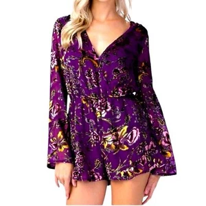 Honey Punch Velvet Burnout Purple Romper Size XS - Picture 1 of 9