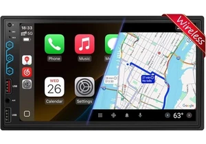 7" Double Din Car Stereo w Wireless Apple Carplay Android Auto & Backup Camera - Picture 1 of 10