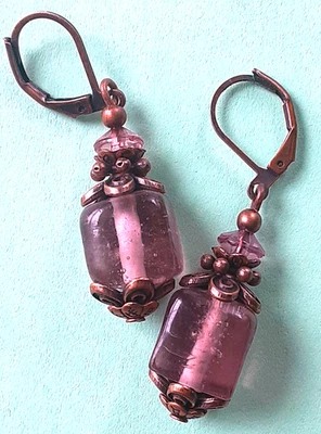 Brinco AMEIXA LAMPWORK COBRE LEVERBACK artesanal #N25 - Imagem 1 de 4