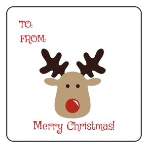 Reindeer gift label sticker 2.5 x 2.5 set 48 - Picture 1 of 1