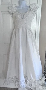 Vintage 70er Jahre Rüschen Prairie Boho Brautkleid XS - Bild 1 von 13