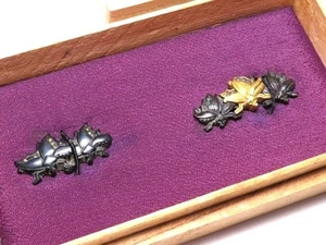 Japan antique Edo Meiji era butterfly Menuki Shakudo sword katana Box  - Picture 1 of 9