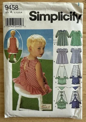 Simplicity 9458 Dress, Pinafore, Panties & Scarf Pattern Toddlers'  1/2-4 Uncut - Image 1 of 4