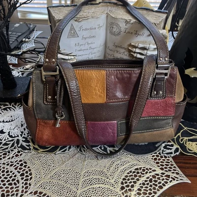 Fossil Patchwork Hobo Bag Purse Genuine Leather-Suede Shoulder Handbag - Imagem 1 de 4