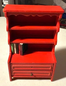 Vintage Lundby Dollhouse Red Entertainment Cupboard Shelf Furniture w/ Books - Picture 1 of 9