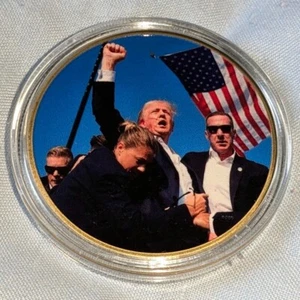 Donald Trump Goldmünze U Flagge C FIGHT TO MAGA 2024 Legende Great Man Weißes Haus - Bild 1 von 19