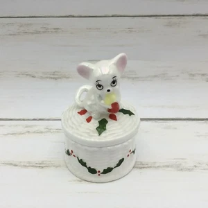 Georgian Fine Bone China Christmas Holly Heart Iridescent Mouse Trinket Box - Bild 1 von 6