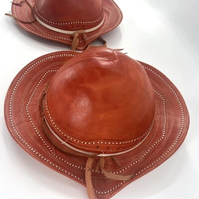 Vintage Traditional Brazilian Leather Children's Hat Set Of 2 Vaqueiro Cowboy - Image 1 of 4