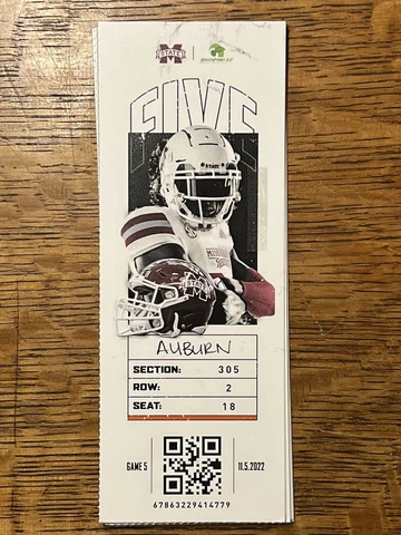 2022 Auburn vs. Mississippi State Collectible Ticket Stub Cadillac Williams Cover