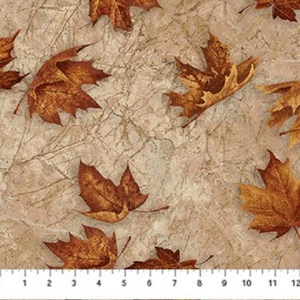 Windswept Cotton Quilt fabric by Northcott 24932-14 Rusty Leaves on Tan - Picture 1 of 12