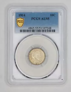1914-P Barber Silver Dime PCGS AU55 Gold Shield - Picture 1 of 3