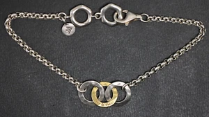 Silpada 925 Sterling Silver Two Tone Hammered Circles Bracelet 5.5g 7.5" - 8" - Picture 1 of 4