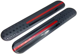 MIRROR SET Aluminum Thin Red Line Flag Decal Sticker Emblems 6" x 1" - Picture 1 of 3