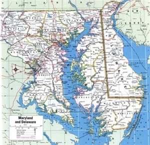 MARYLAND & DELAWARE HOJA DE RUTA BRILLANTE PÓSTER FOTO IMPRESIÓN BANNER EE. UU. 9726 - Imagen 1 de 1