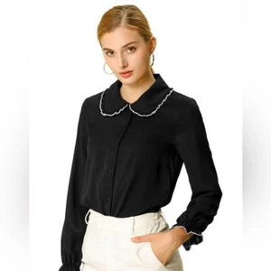 Amazon Allegra K (Bundle Of 2) Ruffle Collar Long Sleeve Blouses Size Small NWT - Picture 1 of 14
