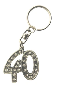 40th Birthday, Ruby Wedding Anniversary, Pewter key ring with Diamontes inserted - Picture 1 of 3