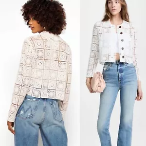 Rebecca Taylor Crop Crochet Patch Blazer Jacket size S Small White Button Up - Picture 1 of 11
