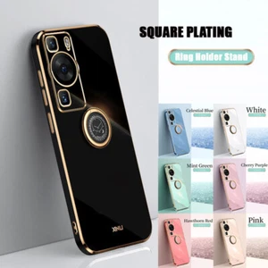 For Huawei P60 Art P50 Pro P40 P30 P20 Lite Plating Ring Holder Soft Case Cover - Picture 1 of 22