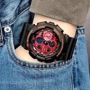 ⌚Rare Casio G-Shock Custom GA140 boombox in black red men's analog digital watch - Picture 1 of 12