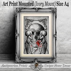 Love Skeleton Art Print on Antique Dictionary Book Page Wall Decor Skull Picture - Picture 1 of 3