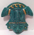 Vintage Crushed Green Stone Malachite Mayan Aztec Head Wall Hanging Plaque 8"X8"