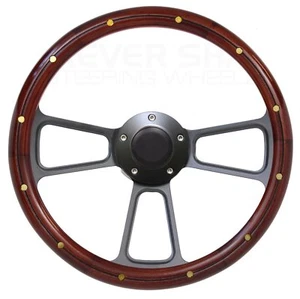 Ford Mustang, Steering Wheel Real Mahogany Wood, Black Billet, Horn - Foto 1 di 12