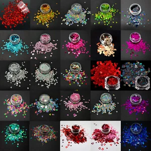 Love Heart Nail Art Glitter Nail Sequins Manicure Design, 25 Colours UK Seller - Picture 1 of 65