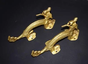 Brass Serpent Door Pull Set 10'' Inches Open Mouth Dragon Cabinet Handle EK466 - Picture 1 of 10