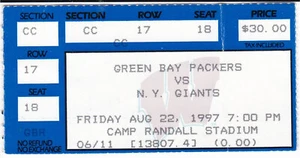 1997-8-22 NFL Football Ticket- New York Giants V Green Bay Packers - Picture 1 of 1