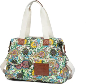 Women'S Floral Canvas Messenger Bag Multi Pockets Shoulder Handbag Large Hobo Cr - Picture 1 of 7