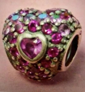 Chamilia Jeweled Heart In Heart Pink CZ Retired bead New No Bag - Picture 1 of 1