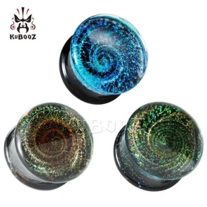 Galaxy Ear Tunnels Earrings - Glass Gauges Piercing Plugs Strechers Jewelry 2PCS - Picture 1 of 14