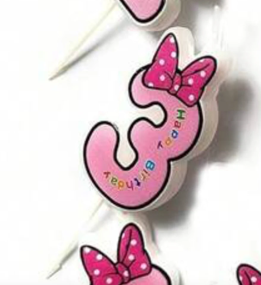 Vela de Cumpleaños Minnie Mouse Número 3 Rosa Fiesta Pastel Topper Disney Niña Edad 3 Foto 1 de 1