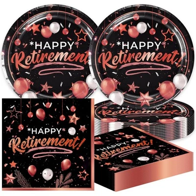 40-PCS Retirement Party Decoration Set 20 Dessert Plates 20 Napkins Rose Gold - Image 1 of 4