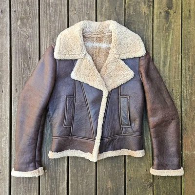Vintage Excelled Shearling Aviator Motorcycle Jacket Brown Size M Made In USA - Image 1 of 4