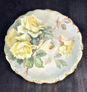 Vintage Tressemanes and Vogt Hand Painted Yellow Rose Chop Plate Ornate Trim - Picture 1 of 6
