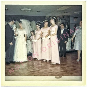 Vintage Old 1960s Color Photo of Wedding Party Bridesmaids Wearing Pink Dresses - Picture 1 of 1