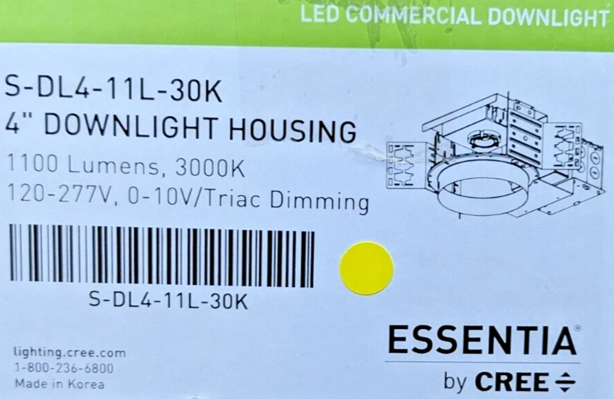 CREE LIGHTING ESSENTIA 4" LED COMMERCIAL DOWNLIGHT HOUSING 3000K 1100LM 120-277V - Image 1 of 2