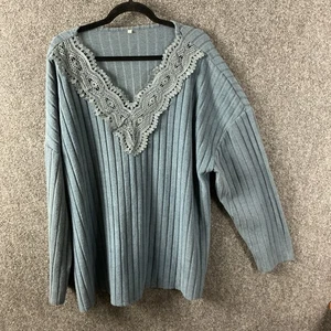 Women’s plus size pullover sweater 4 XL  ribbed lace blue V Neck - Picture 1 of 9