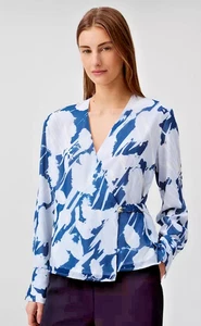 Calvin Klein Damen Blumen Chiffon V-Ausschnitt Wickel Top Bluse schick weiß blau S - Bild 1 von 8