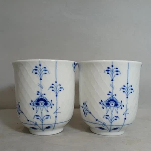 Royal Copenhagen Blue Palmette Teacup Pair Set - Picture 1 of 11