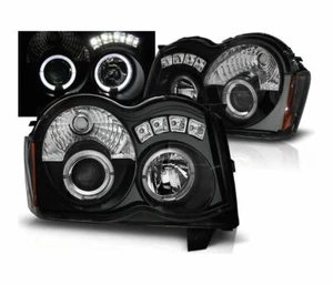Faros para Chrysler Jeep Grand Cherokee 2008 2009 2010 Angel Eyes Negro LHD - Imagen 1 de 1