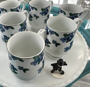Vintage 6 PC Royalton China Co Blue Floral Beverage Cups Translucent Porcelain - Picture 1 of 4