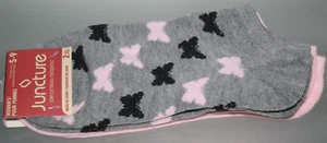 2 Paar Juncture Neuheit Crew-Damensocken Schmetterling passt Schuhen 5-9 pink grau - Bild 1 von 4