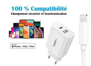 PH26Ⓡ Chargeur pour iPhone 11 / 11 Pro / 11 Pro Max 35W Ultra Rapide + 2 Câbles - Picture 1 of 8