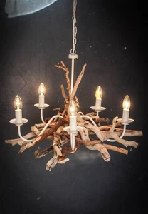 Driftwood chandelier,Driftwood Branch Five light Fitting, adjustable drop. cream - Picture 1 of 4