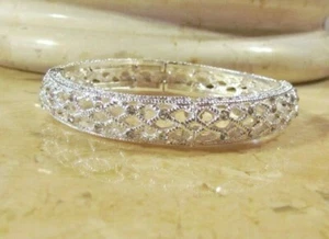 Vintage Bracelet SILVER Tone STRETCH Filigree Style Crystal Charter Club - Picture 1 of 3