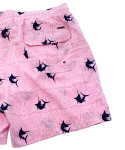 NWT - VINTAGE SUMMER Swimwear Men's MARLIN Print Pink/Blue SHORTS - L - Picture 1 of 4